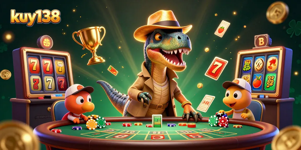 Gambarkan kupon taruhan kuy138 di permainan slot dengan dinosaur sebagai karakter utama.