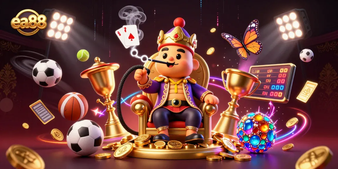 ea88 showcases a vibrant online casino scene with dynamic sports betting elements and engaging characters.