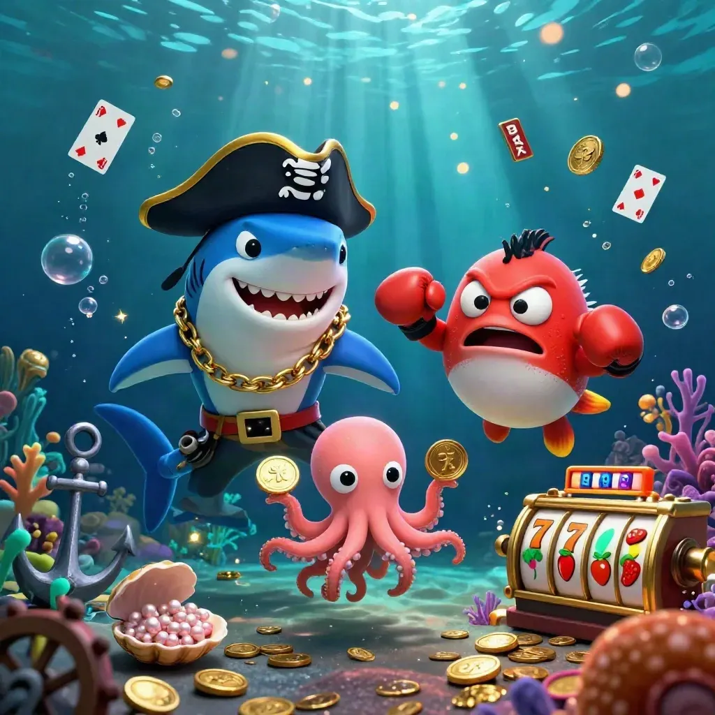 Hiu bajak laut, ikan buntal petinju, dan gurita bayi di cove harta bawah laut.