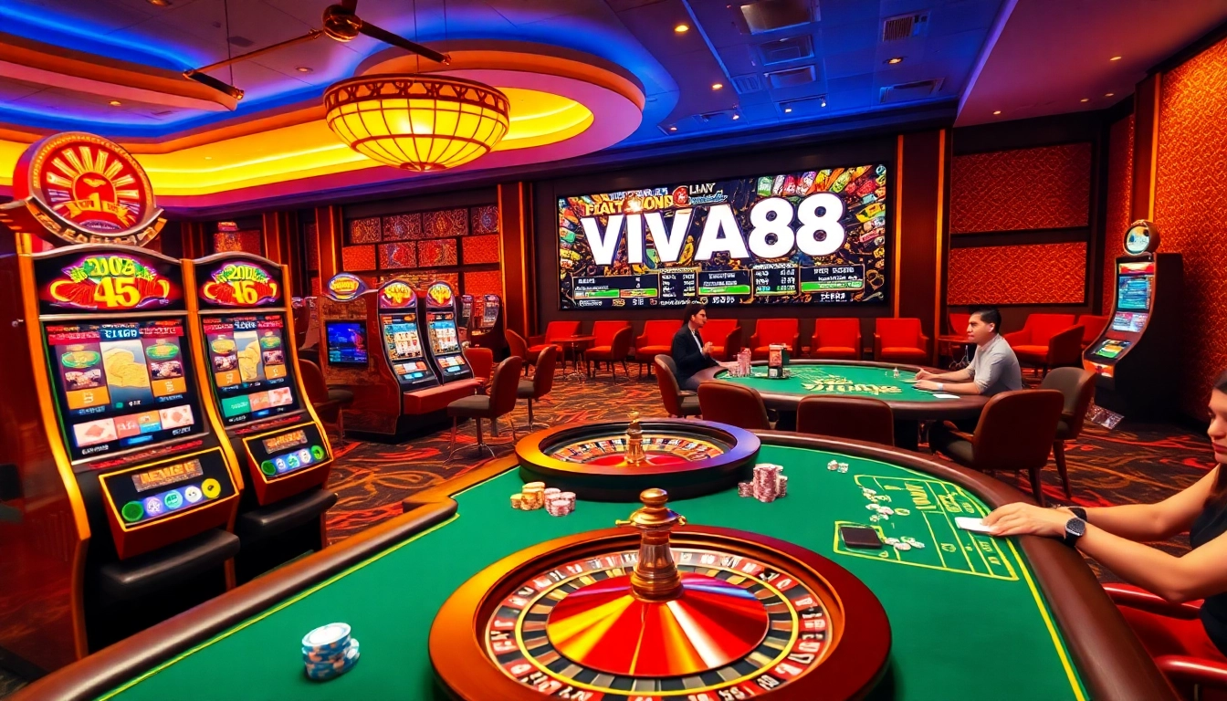 Engaging online casino scene showcasing VIRAL88 with vibrant slots and roulette.