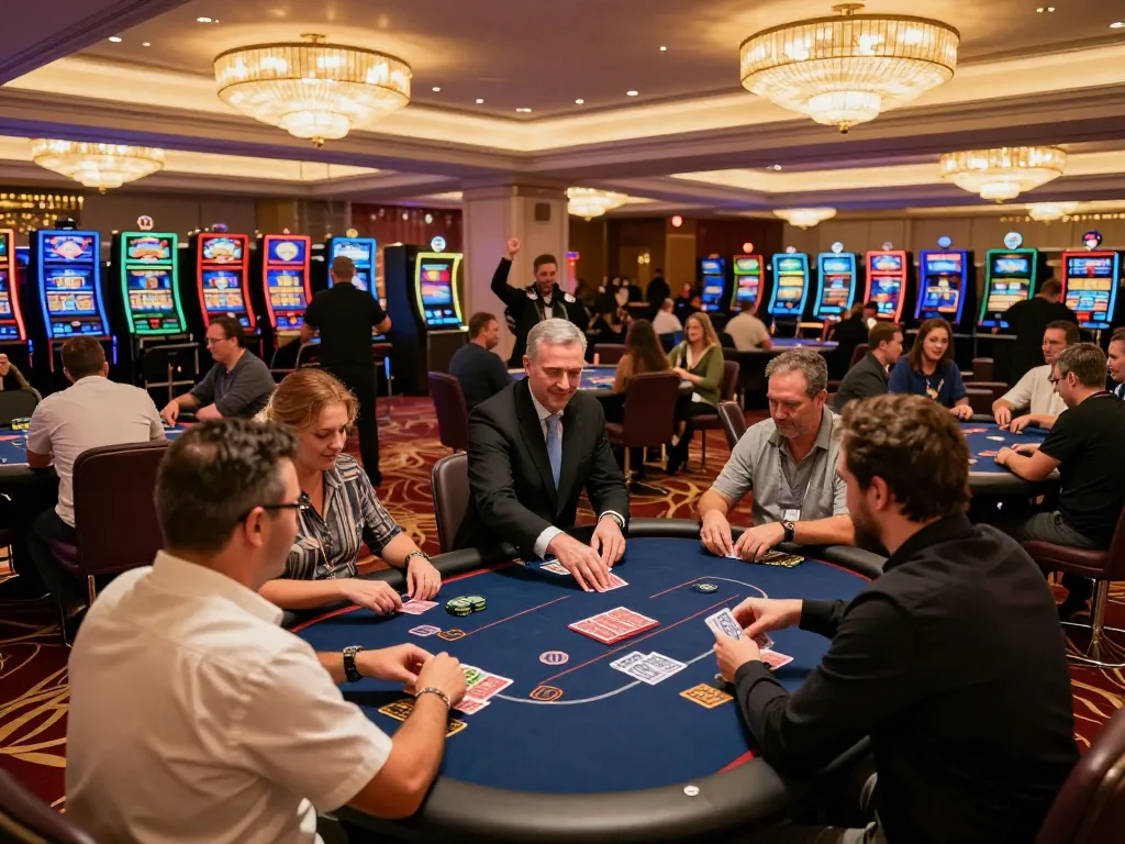 Players enjoying dynamic poker games on the trang chủ fly88 casino floor, showcasing strategy and excitement.