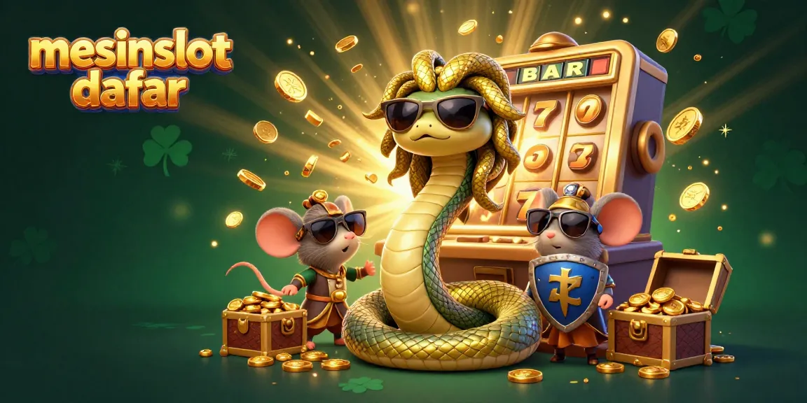 Spin and win with mesinslot daftar in a vibrant casino scene featuring Medusa and a warrior mouse.