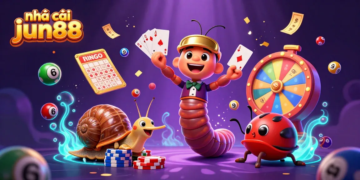 Experience the vibrant world of nhà cái jun88 with a whimsical 3D casino scene featuring animated characters and dynamic game elements.