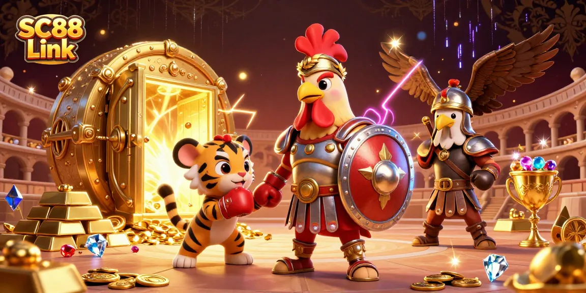 Engage with SC88 Link in a vibrant casino realm showcasing rich treasures and characters.