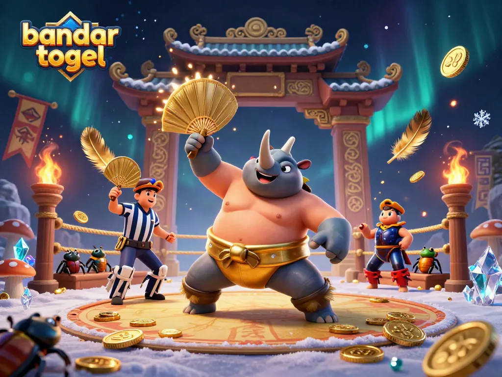 Bandar togel menarik dengan kejuaraan sumo kumbang badak dan koin emas terbang di arena
