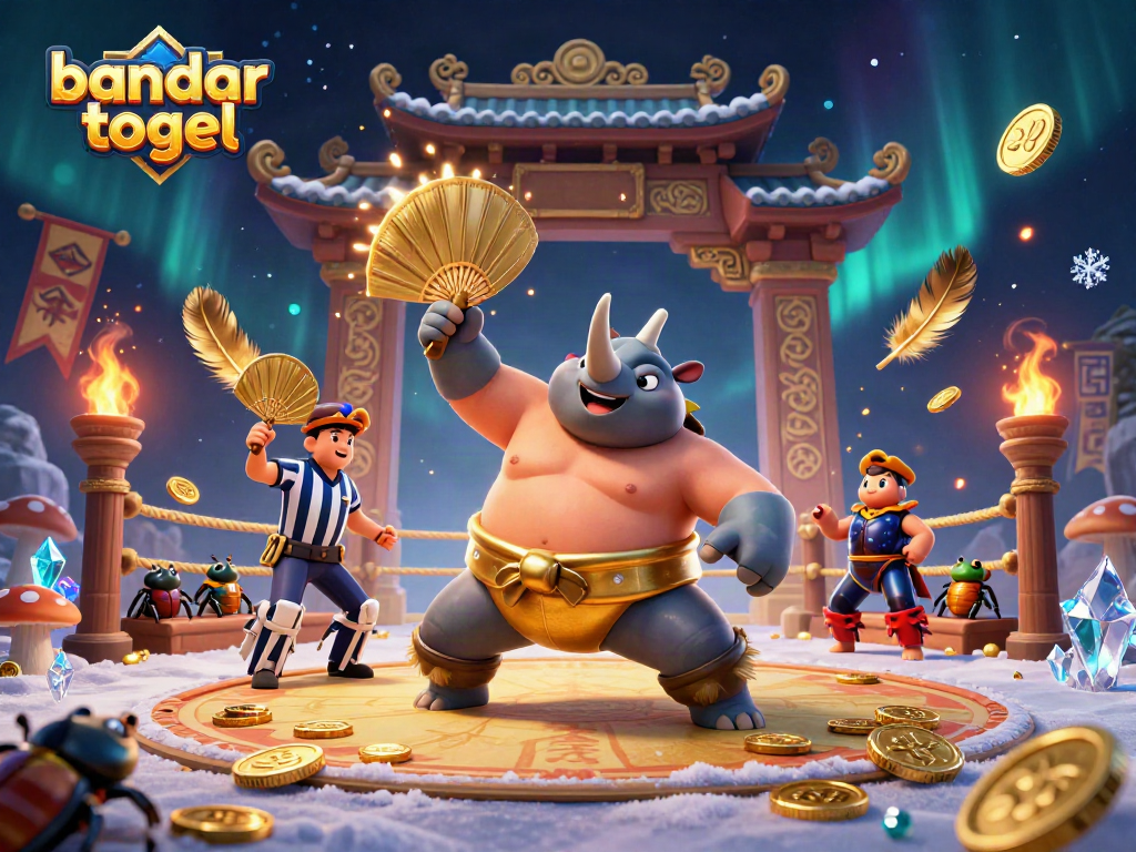 Bandar togel menarik dengan kejuaraan sumo kumbang badak dan koin emas terbang di arena