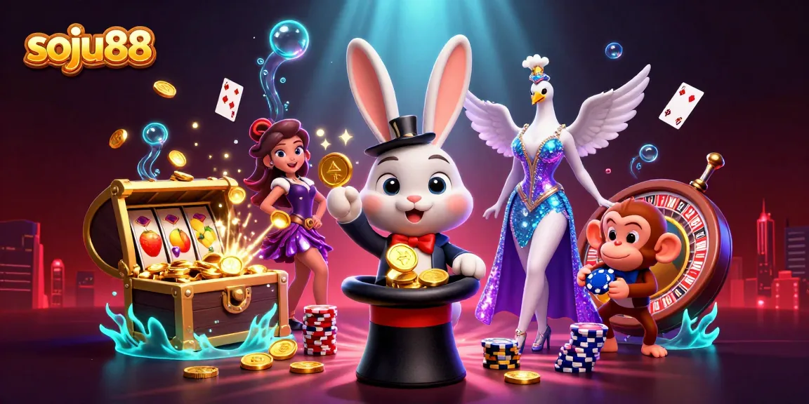 Experience thrilling wins with soju88 featuring a magical scene of gambling excitement and vibrant casino elements.