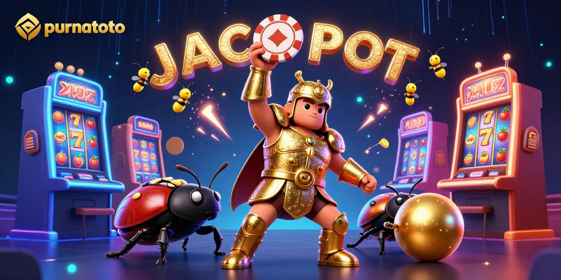 Purnatoto menampilkan karakter kumbang bertema jackpot dalam ilustrasi slot yang memukau.