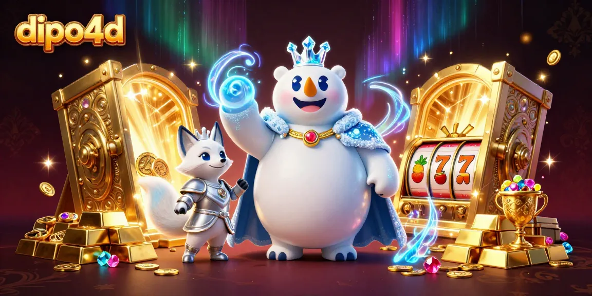 Dive into dipo4d's captivating scene with 3D cartoon characters enjoying a lively casino adventure filled with treasures.