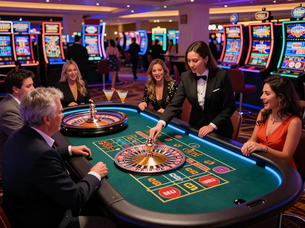 Players engaging with the roulette table at VA88 casino, excitement fills the air as bets are placed