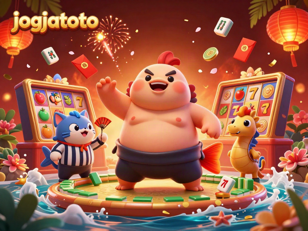 Experience the excitement of jogjatoto with this dynamic 3D illustration featuring a fugu in a casino setting.
