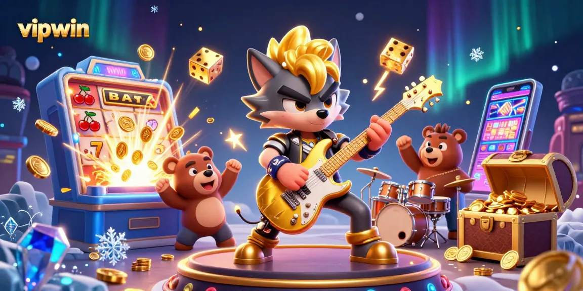 Experience thrilling gameplay with vipwin's rock star casino scene packed with slot machine wins and gaming glamour.