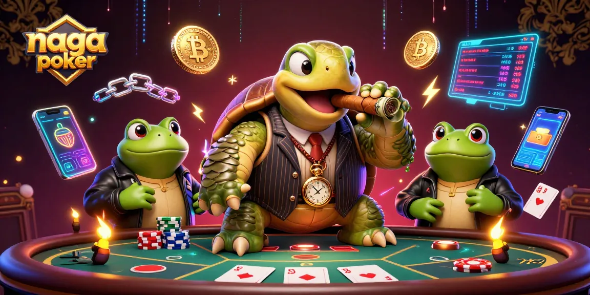 Experience thrilling poker action with naga poker featuring a mobster turtle and bullfrog enforcers.