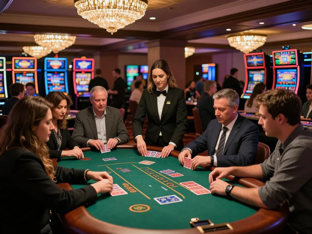 Engaged players placing bets at a blackjack table during a lively casino night featuring SC88 strategies.