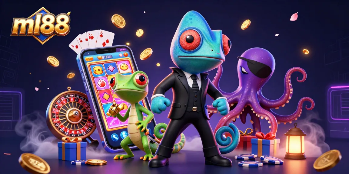 Experience the excitement of ml88 with a dynamic casino scene featuring vibrant characters and games.