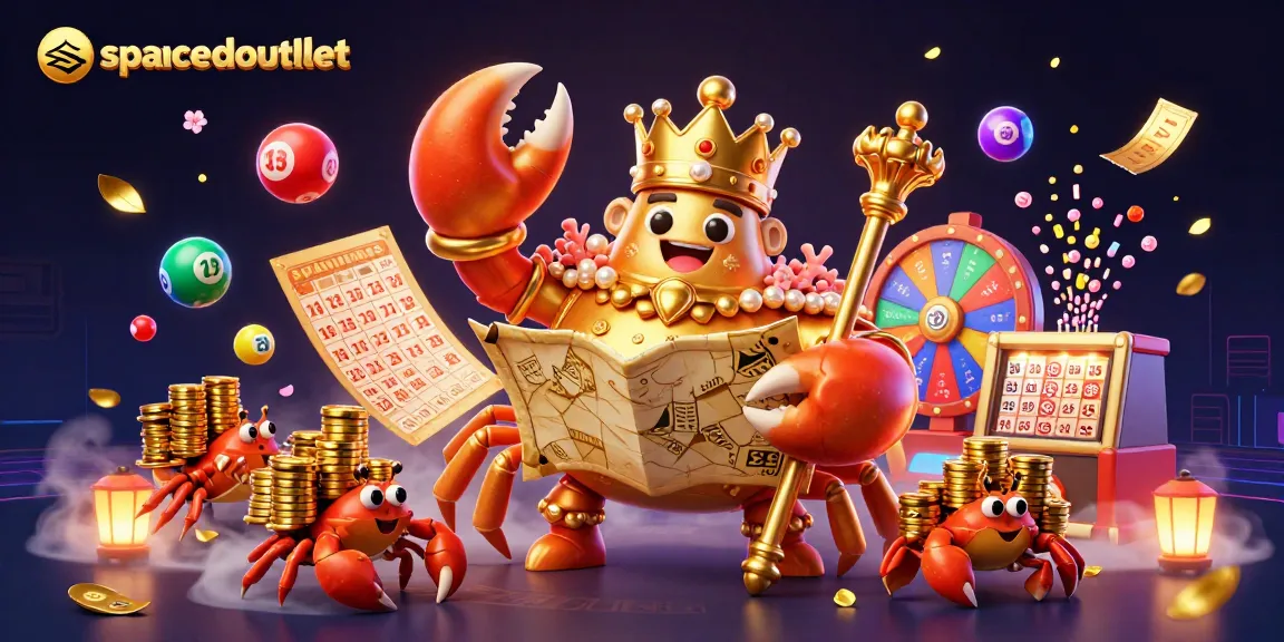 Experience thrilling gameplay at spacedoutlet with colorful lottery elements and a golden crab emperor.