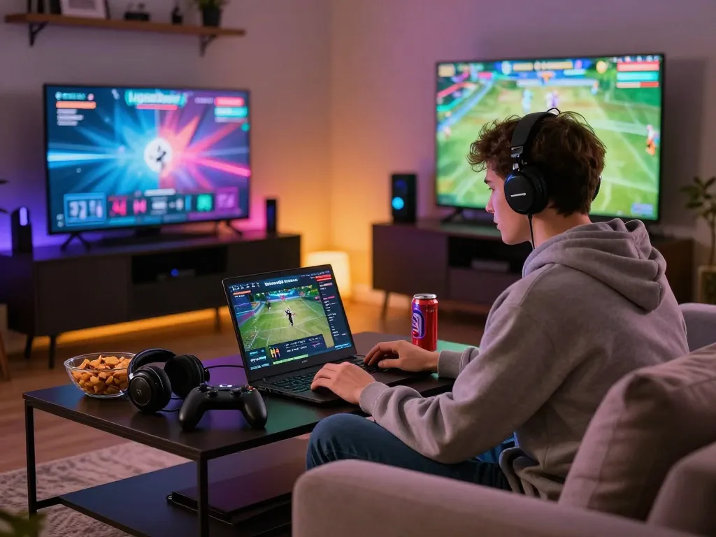 Engaging ligasedayu online gaming experience in a stylish living room.