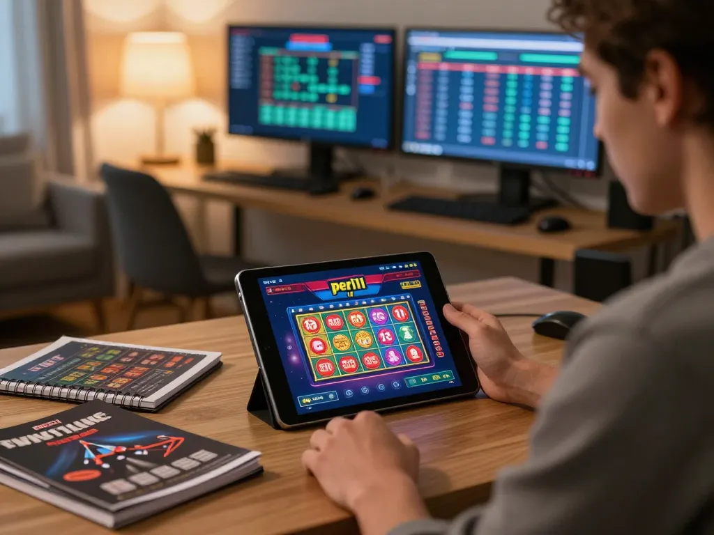 Engaging gameplay with peri11 on a tablet in a modern home setting, showcasing strategic betting.