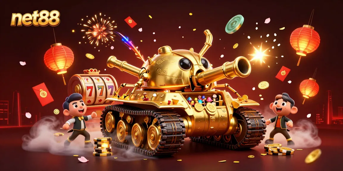 Experience the excitement of net88 inside a golden beetle tank casino bursting with vibrant gaming elements.