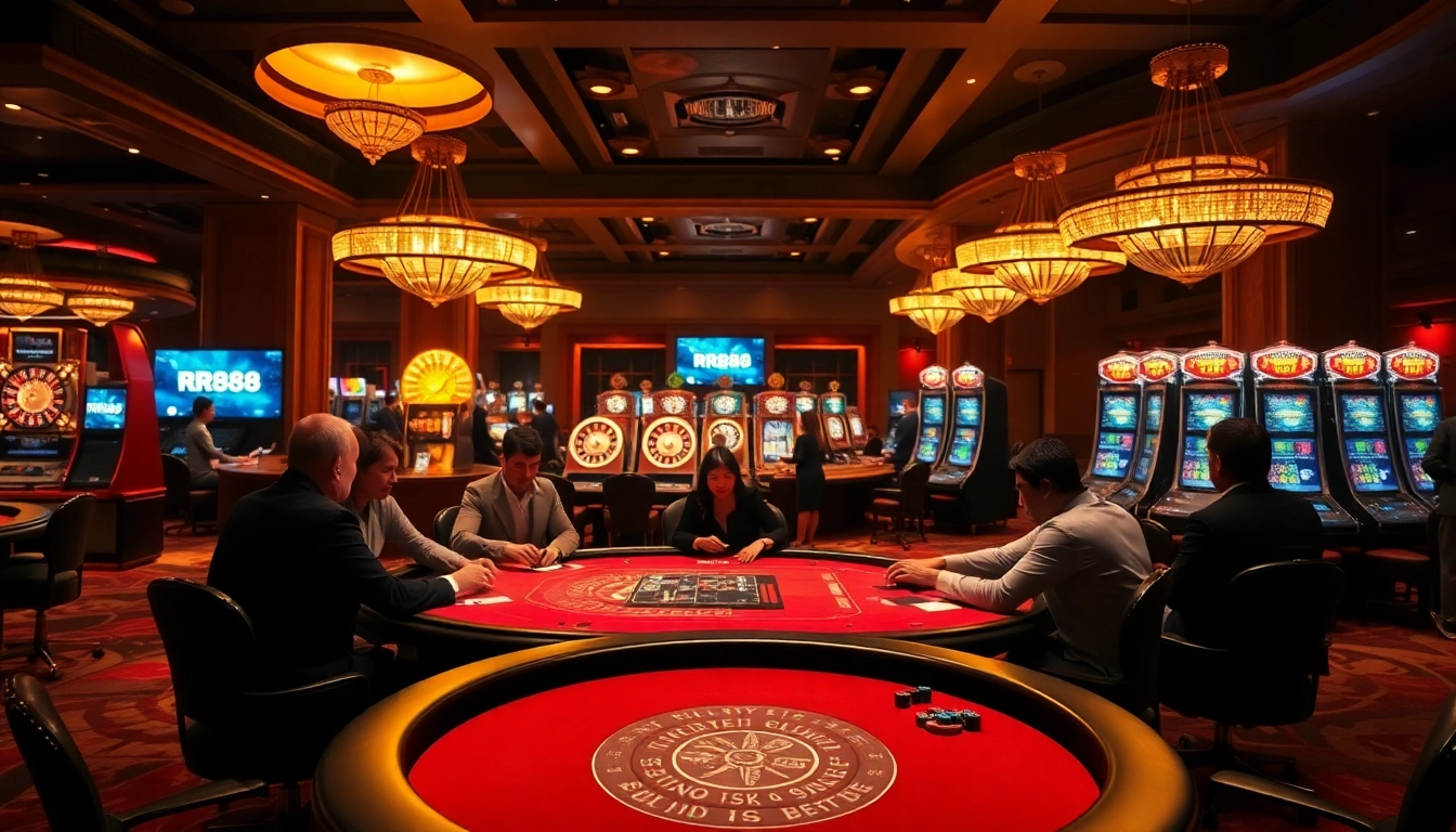 Players at a lively poker table in a luxurious setting reflecting the trang chủ chính thức rr88.