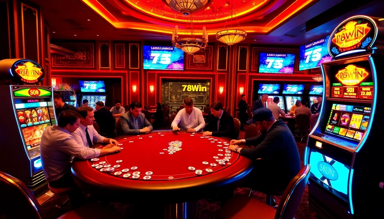 Experience thrilling gameplay at 78Win casino with vibrant slot machines and poker games.