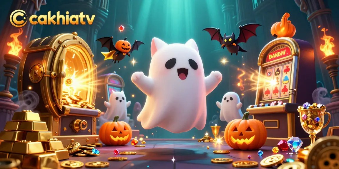 Experience lively gameplay at cakhiatv with ghost cat and playful bat in a vibrant casino