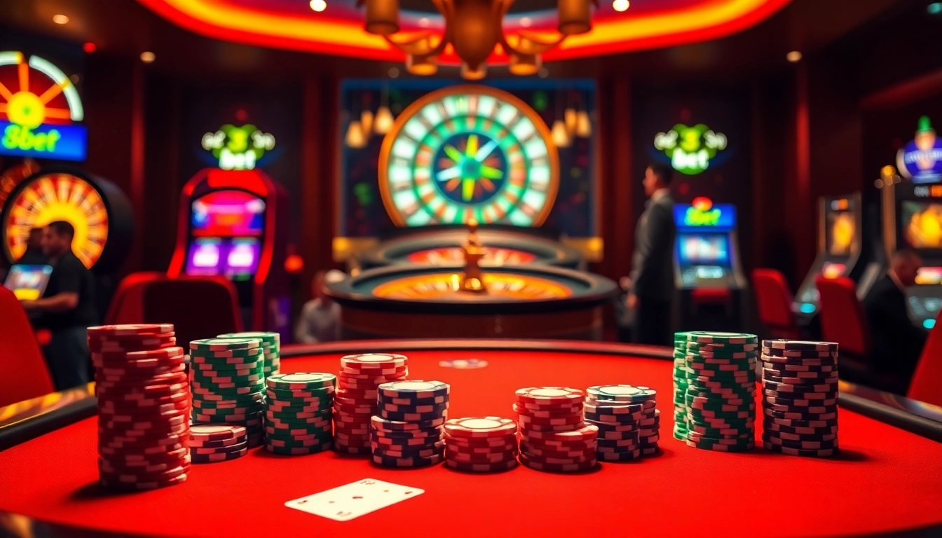 Experience thrilling gameplay at 8kbet with vibrant poker chips and a roulette wheel for elite gamblers.