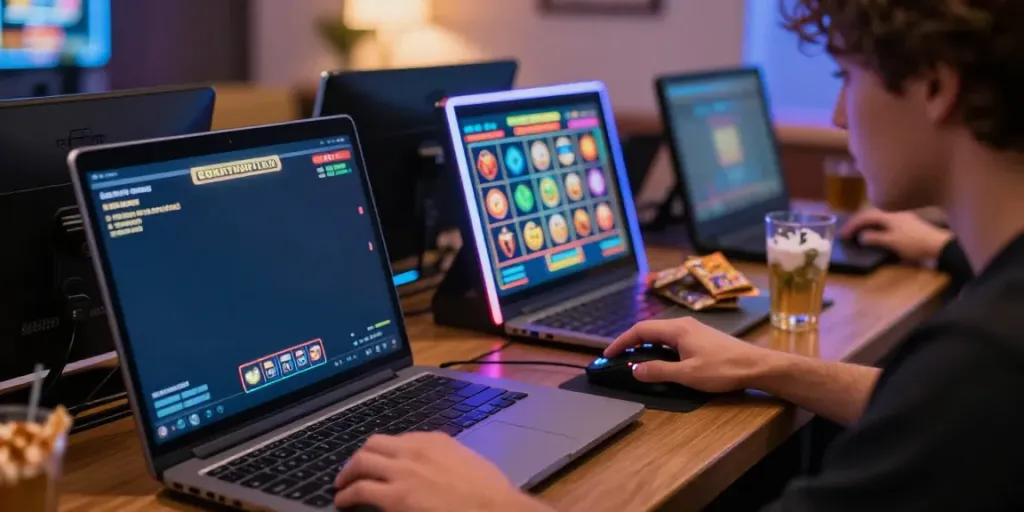 Pengalaman bermain slot online di NAGAHOKI303 dengan simbol permainan yang bergerak di layar.