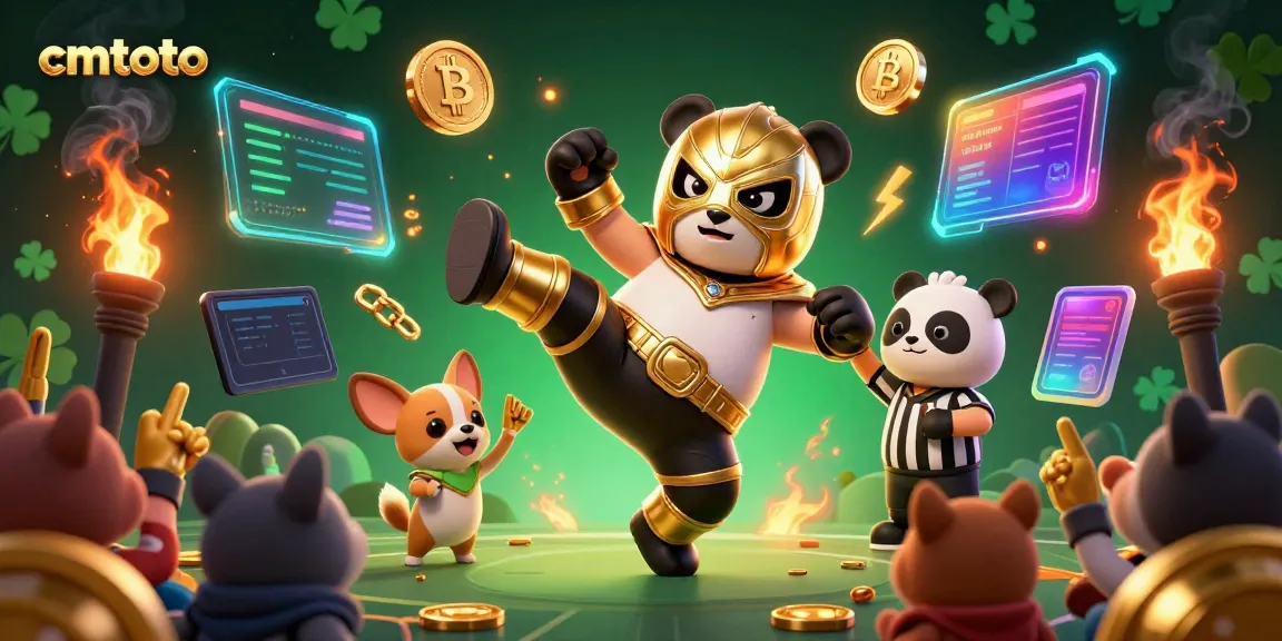 Permainan cmtoto: Panda pegulat terbang di tengah kerumunan hewan penonton yang meriah.