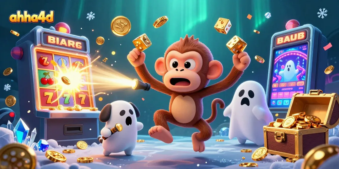 Experience the excitement of ahha4d as a mischievous monkey juggles golden casino rewards in a spooky setting.