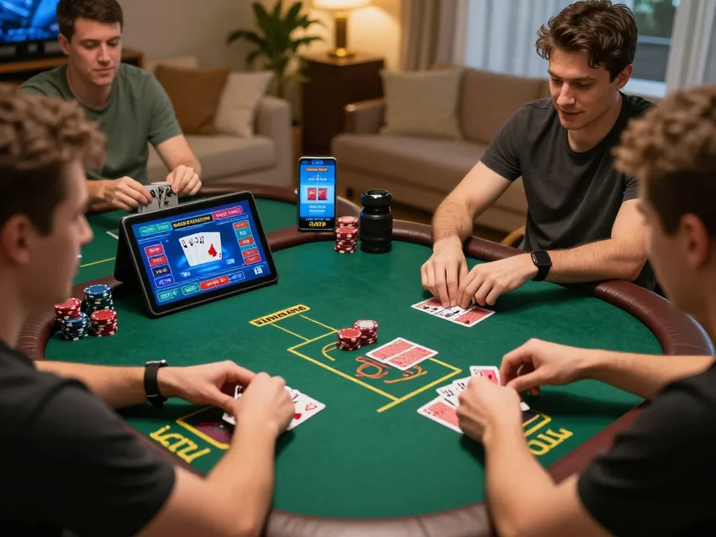llwin players engaged in exciting online poker tournament at home with vibrant interface