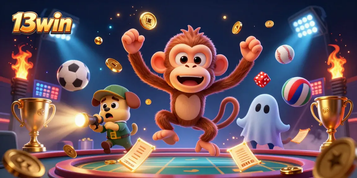 Experience thrilling gameplay at 13win with a playful poltergeist monkey conjuring golden gaming treasures.