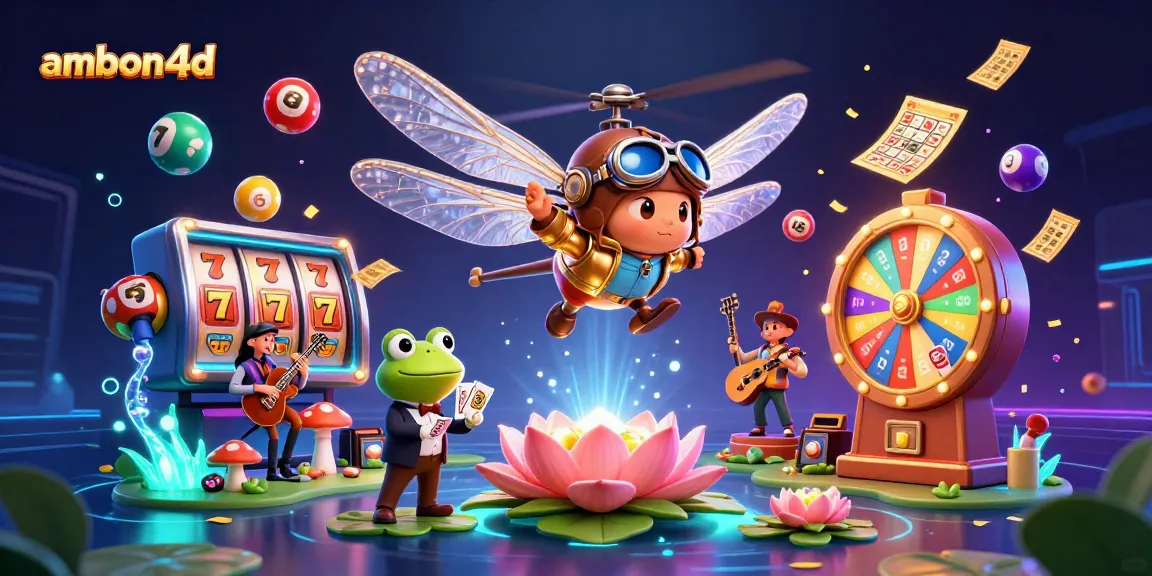 Experience the excitement of ambon4d with dynamic casino elements in a vibrant 3D illustration.