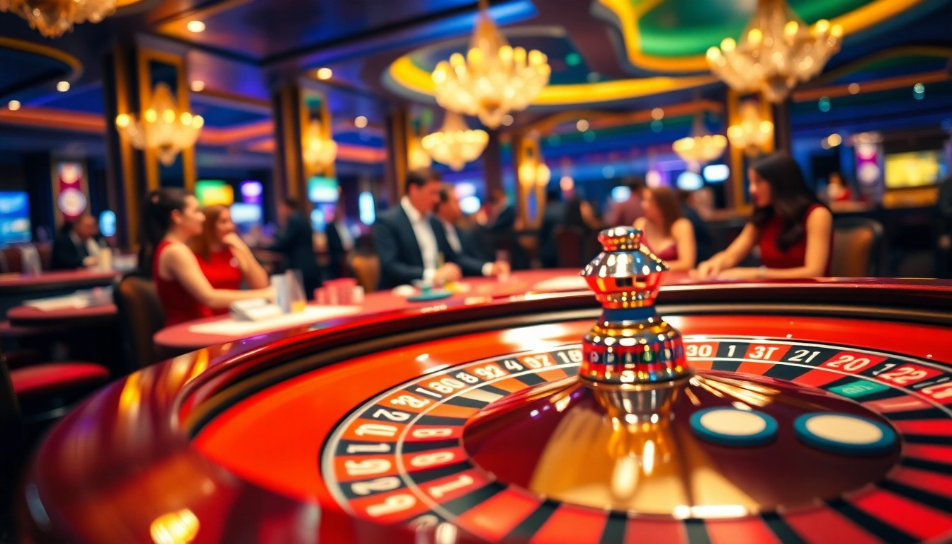 Bermain oja89 di meja roulette dengan suasana kasino yang hidup dan menawan.