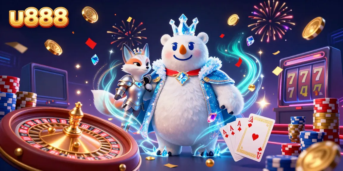 Experience thrilling gameplay with u888 as cartoon characters engage in an exciting casino environment.