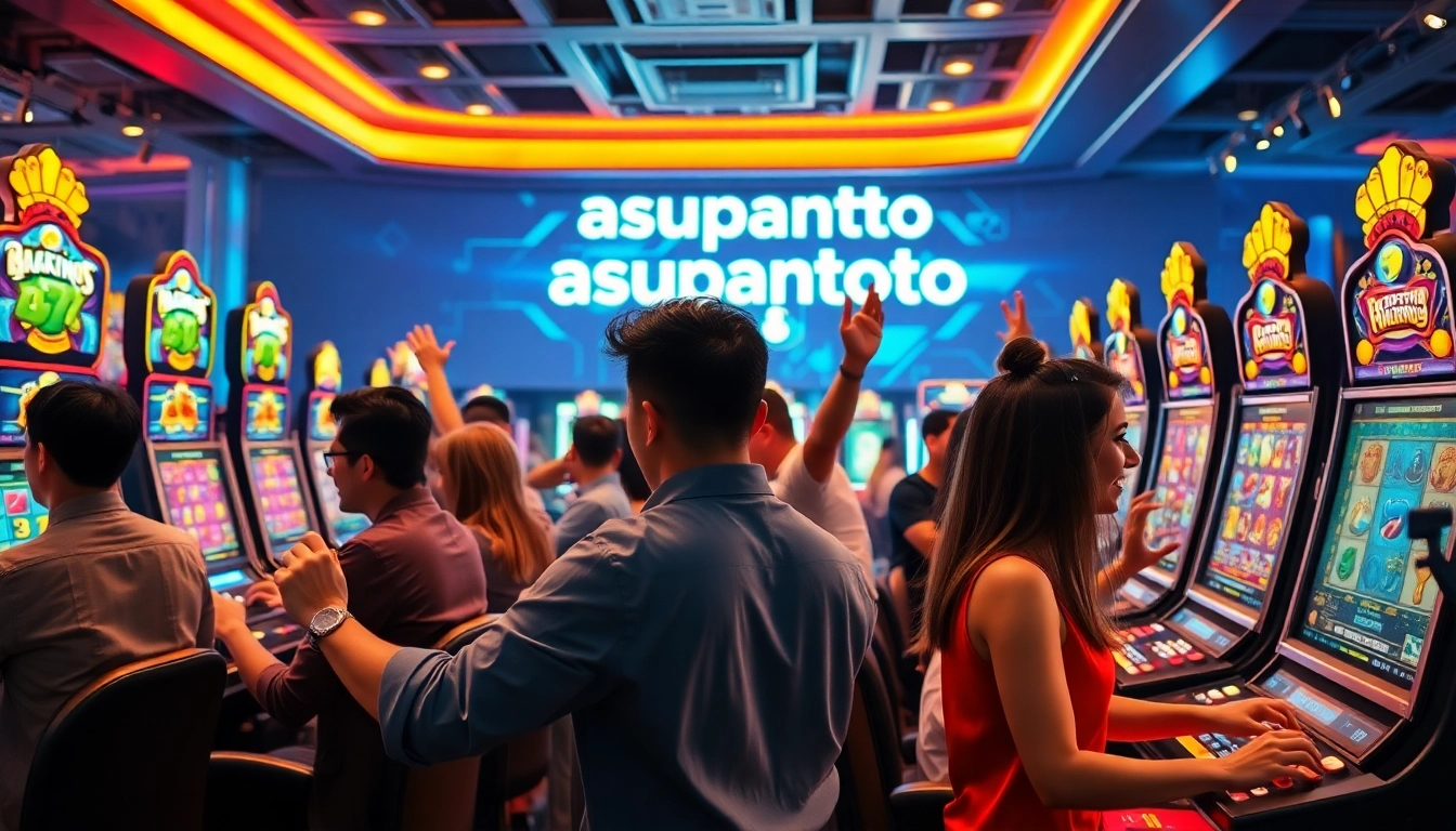 Asupantoto gaming environment showcasing diverse players celebrating wins in an engaging atmosphere.