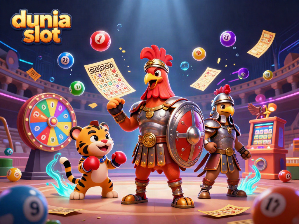 Gim dunia slot menggabungkan karakter ayam gladiator dengan elemen mesin lotere dan kartu bingo.