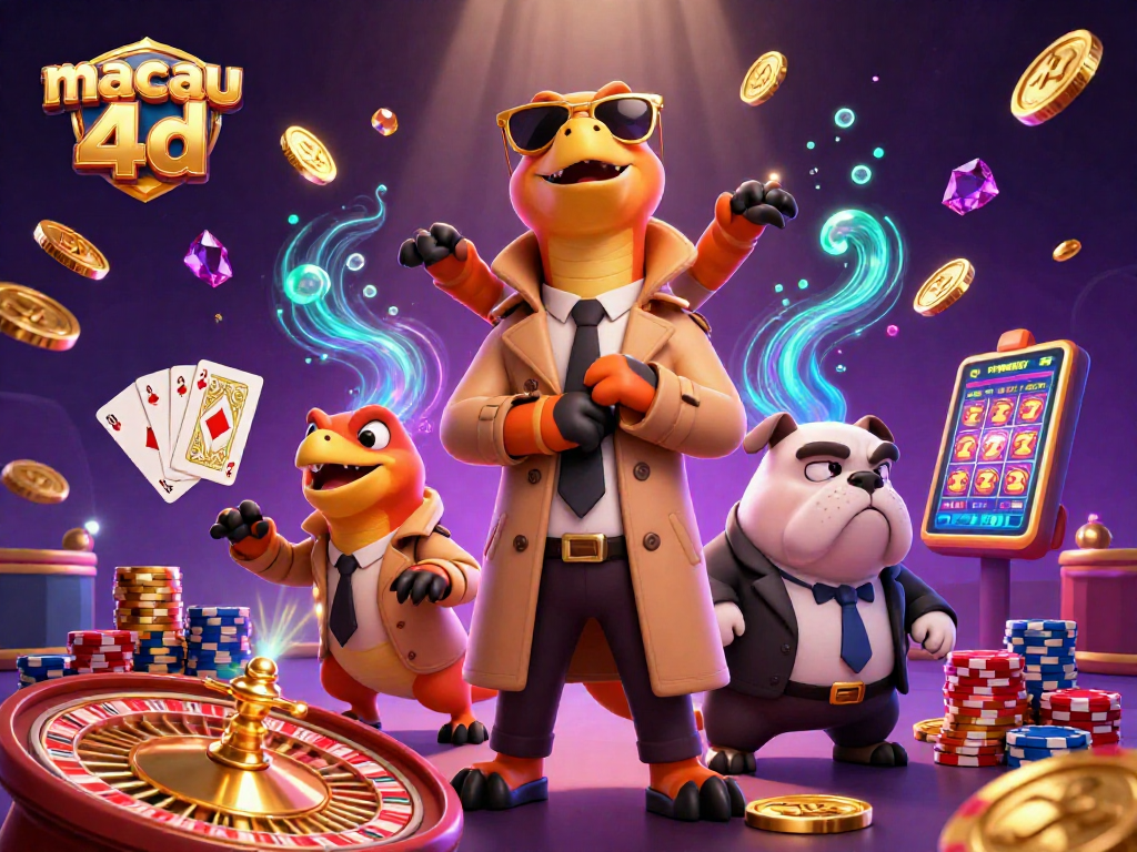 Join the fun with macau 4d as raptors sneak into a VIP casino, surrounded by dazzling casino elements.