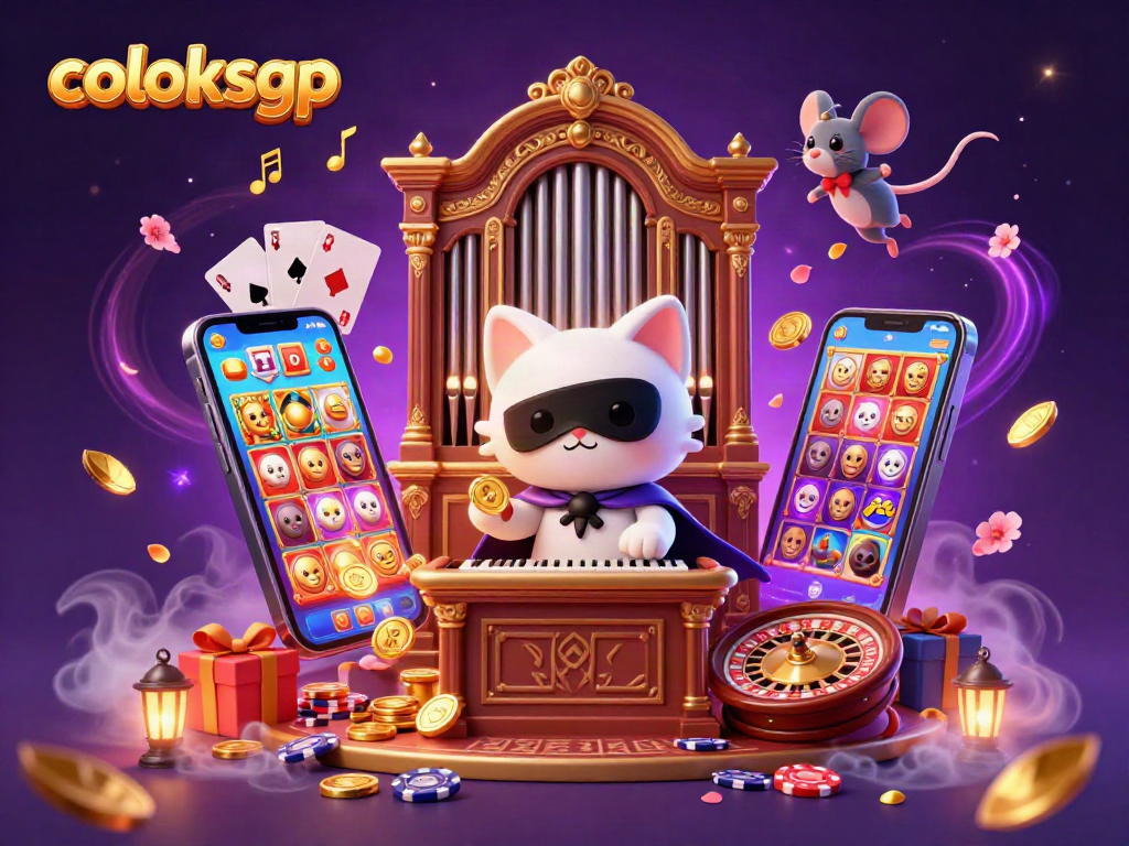 Permainan menarik di coloksgp dengan kucing putih di organ casino, koin emas bertebaran.