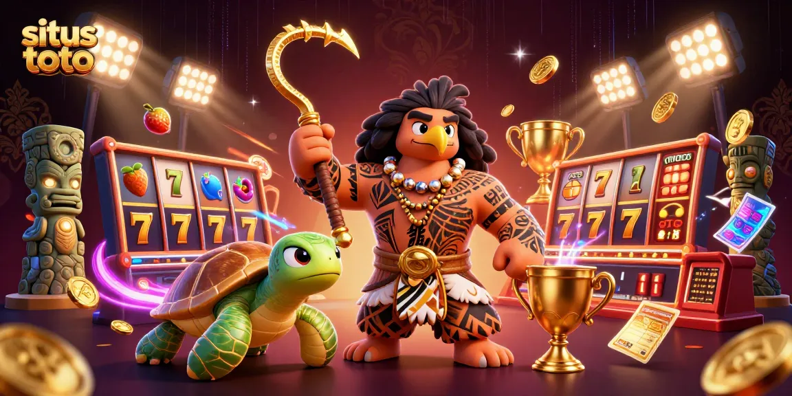 Menangi jackpot di situs toto dengan simbol keberuntungan dan karakter menarik dalam suasana yang meriah