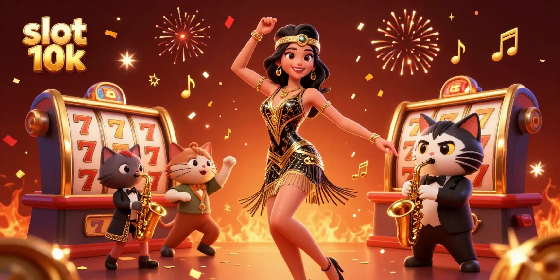 Experience thrilling action with slot 10k as spinning reels, lucky symbols, and festive confetti create an exciting casino atmosphere.