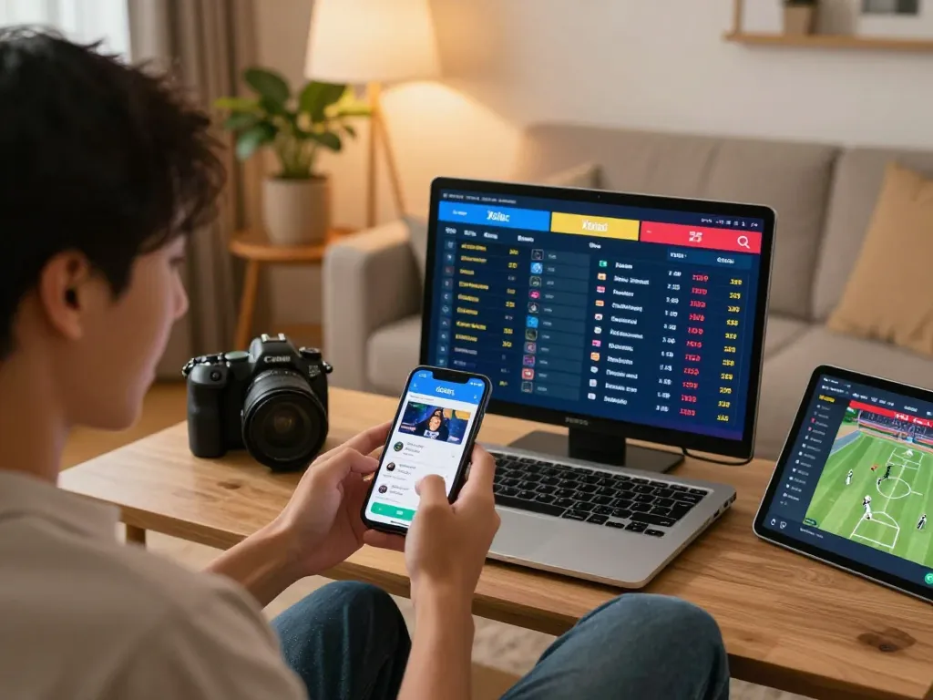 Xoilac mobile sports betting action showing user engaged with app interface.