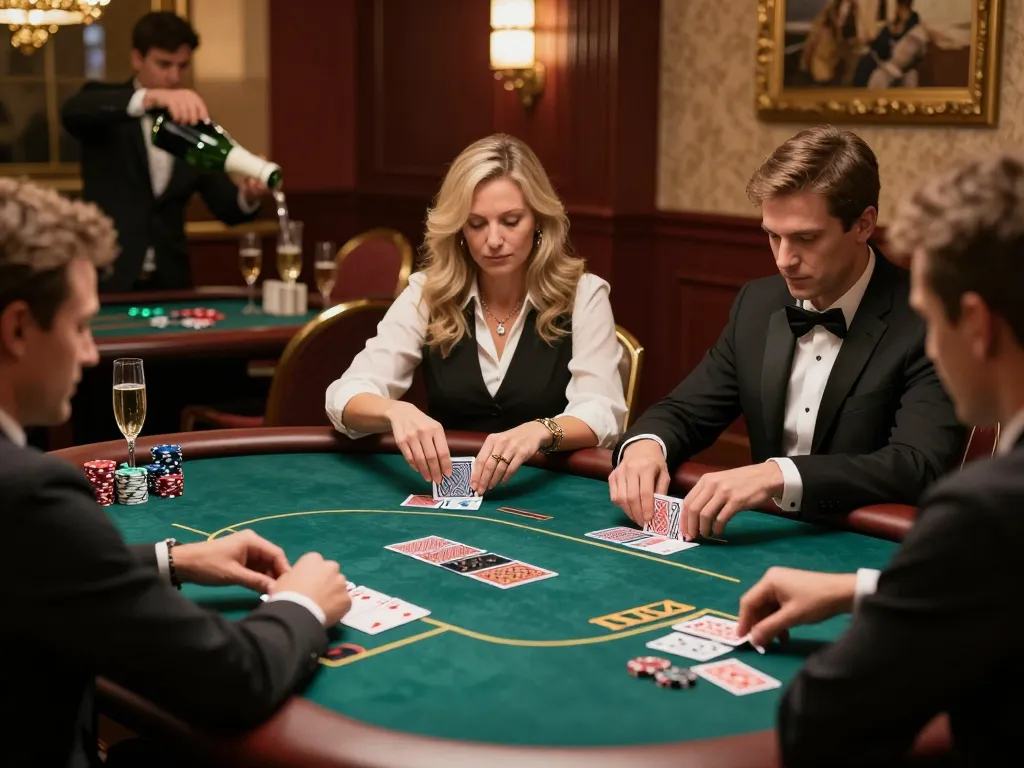Engaged players at QQ 88 poker table focusing on strategic gameplay in a luxurious casino.
