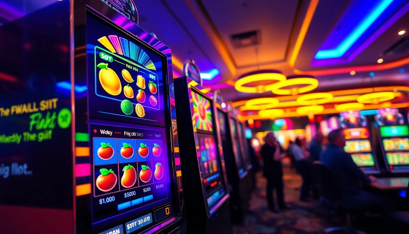 Mainkan slot dengan mesin modern di kasino yang cerah dan penuh energi.