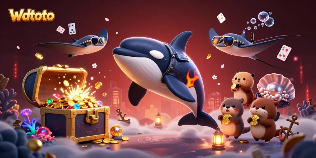Menyaksikan Wdtoto, orca dan ikan pari, beraksi di dunia judi, dikelilingi oleh kekayaan laut.
