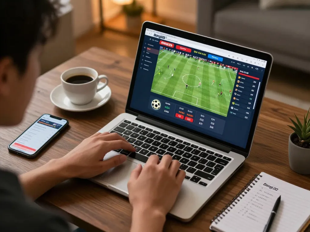 Betting on Bong88 com while reviewing live odds and strategies in a contemporary home office.