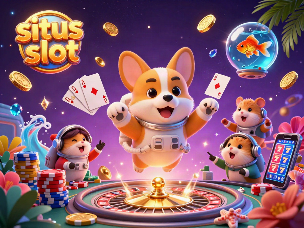 Menangi jackpot besar di situs slot dengan simbol keberuntungan yang mengelilingi permainan slot online.