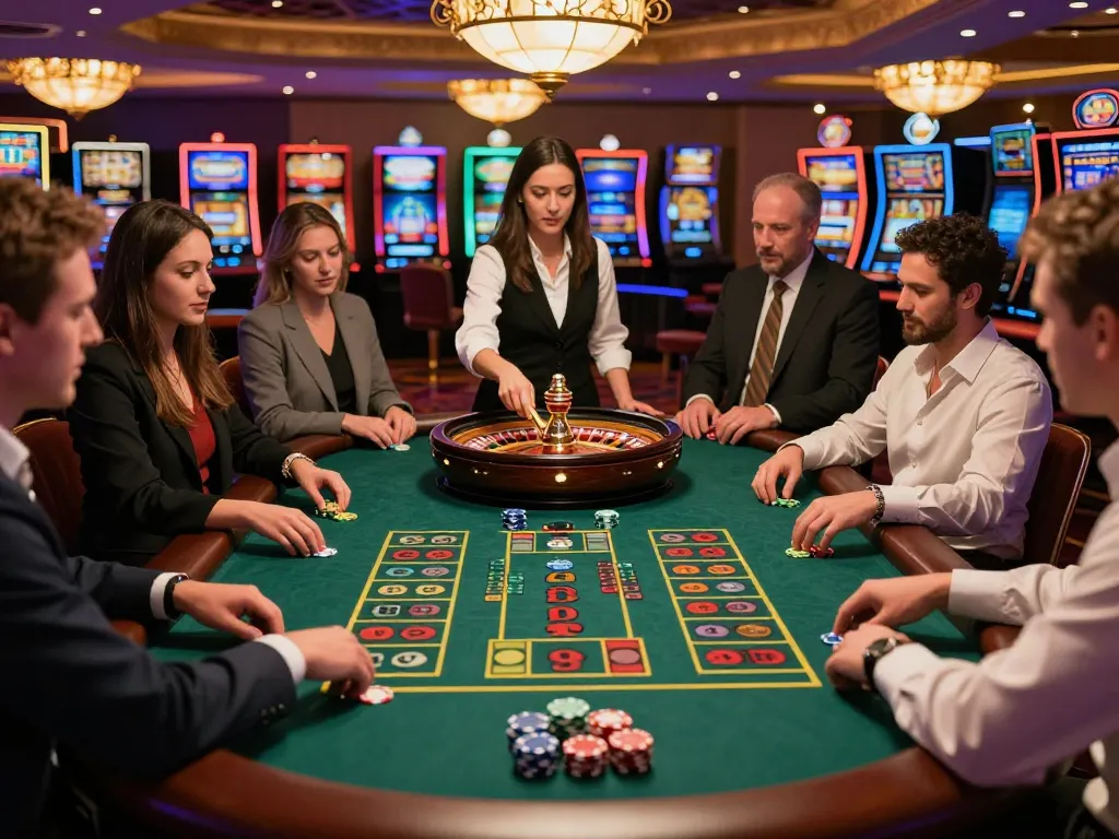 Pemain terlibat dalam permainan roulette yang mendebarkan di kasino, mencerminkan kegembiraan pengalaman perjudian paris888.