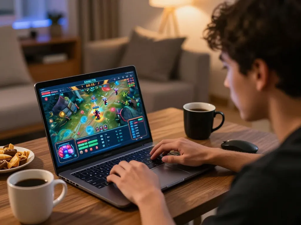 KADAL778 player focused on online game interface, showcasing home gaming atmosphere.