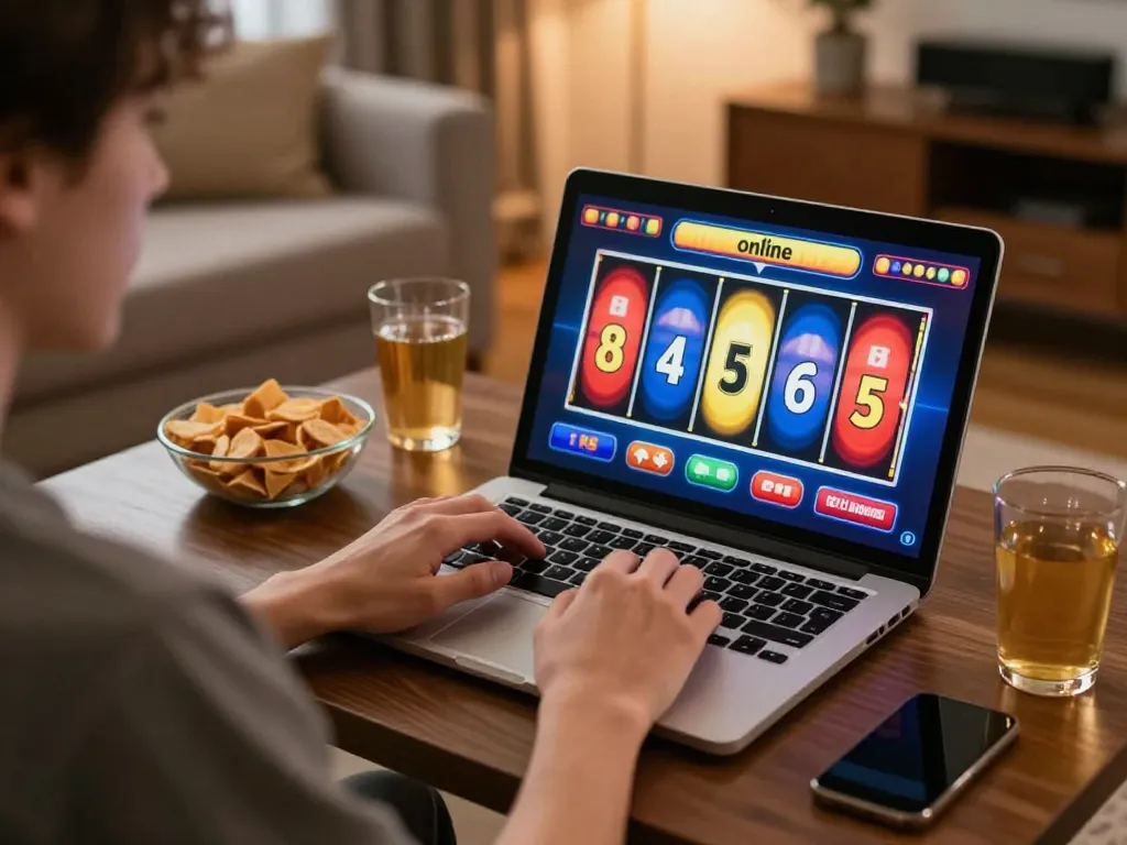 Situs slot gacor online session with vibrant gameplay on a laptop and engaging atmosphere.